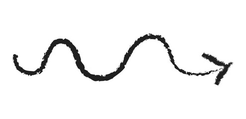 Hand drawn simple arrow drawn with wax crayon, chalk or charcoal. Uneven dry texture for underlining highlighting. Pencil drawn lines, strikethrough, grungy vector isolated on white