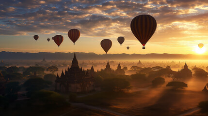 Obraz premium Breathtaking Sunrise Over Ancient City of Bagan with Hot Air Balloons