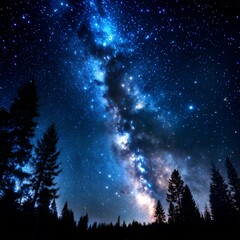 Fototapeta premium Milky Way Galaxy Over Forest Silhouette in Starry Night Sky