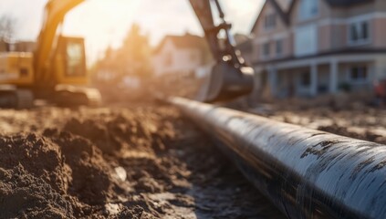 pipe against the background of a bulldozer