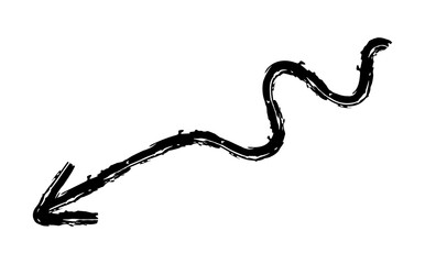 Fototapeta premium Hand drawn crayon chalk charcoal line arrow. textured arrow isolated on white. squiggle and scribble stroke. Element for diagrams. doodle marker.