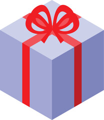 Purple gift box wrapped with a red ribbon in an isometric view
