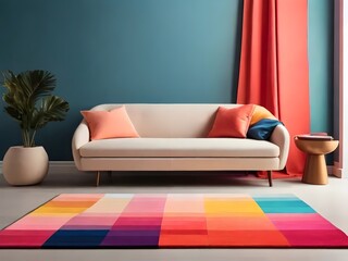Colorful Carpet in a Minimalistic Modern Room. Elegant, home decor-themed illustration perfect for diverse projects, from marketing to interior design.