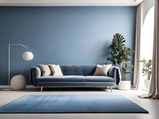 Blue Carpet in a Minimalistic Modern Room. Elegant, home decor-themed illustration perfect for diverse projects, from marketing to interior design.