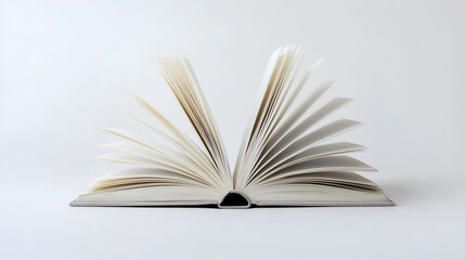 An open book with pages turning, white background,