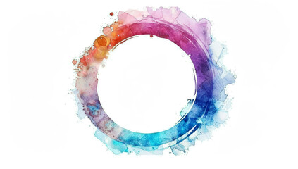 watercolor circle frame, white background, colorful,