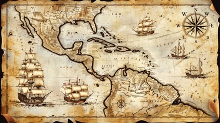 illustration on ancient world map parchment