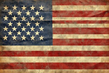 Fototapeta premium Worn and Faded American Flag with Red, White, and Blue Stripes and Stars