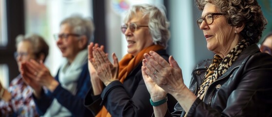 Obraz premium Group of elderly women clapping, celebrating together.