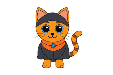 Halloween cat with pumpkin hat on vector design