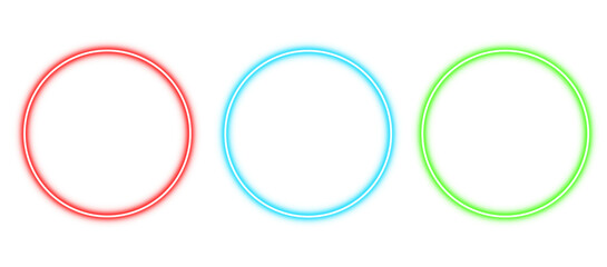 Set of circles neon futuristic sign red, blue, green. Isolated on transparent white background. Shiny light circles for design elements © Amona HD