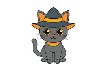 Halloween cat with pumpkin hat on vector design