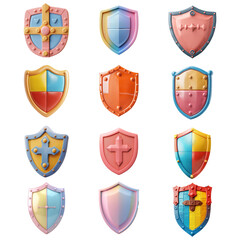 Assorted Medieval Shields Set Isolated on Transparent Background