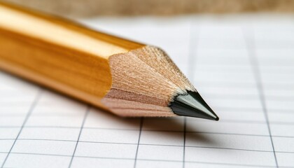 Fototapeta premium A detailed close up of a pencil lying on a sheet of graph paper, showcasing both items