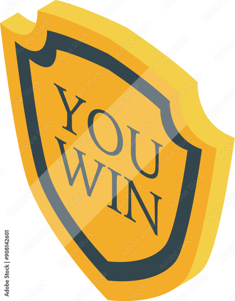 Poster golden shield with a transparent surface showing the message you win for game ui design