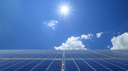 Solar Panels Under a Sunny Sky, solar energy, renewable energy, solar panels, blue sky