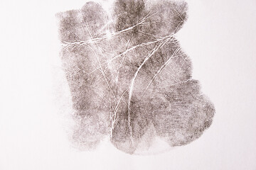 handprint on white paper close up, forensic fingerprinting, background