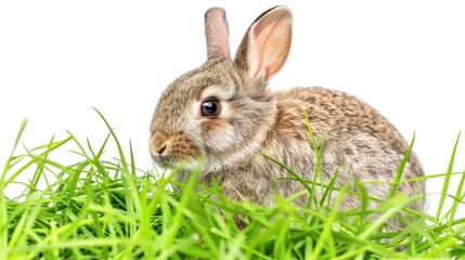 Obraz premium Cute brown rabbit bunny on green grass, pet animal