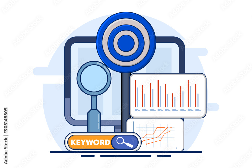 Poster the concept of targeted keywords for seo, specific words or phrases selected to attract relevant sea