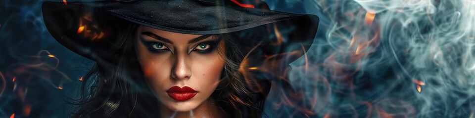 Seductive woman in witch attire with Halloween hats