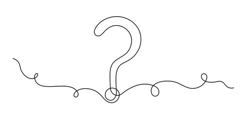 Question mark one line art, hand drawn asking sign, idea continuous contour. Query FAQ concept, finding answer. Editable stroke. Isolated. Vector illustration