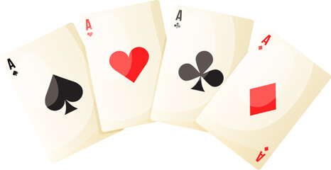 Playing cards aces hand. Game win cartoon icon