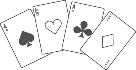 Four aces. Card hand line icon. Playing suits