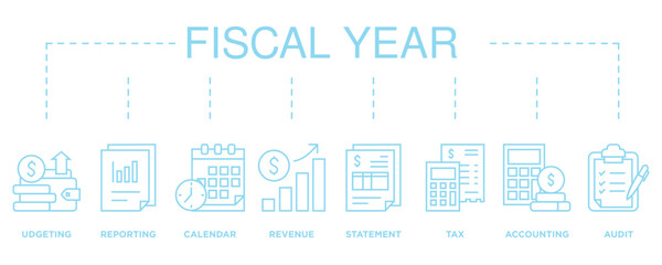 Fiscal year banner web icon vector illustration concept with icon of budgeting, reporting, calendar, revenue, statement, tax, accounting, audit