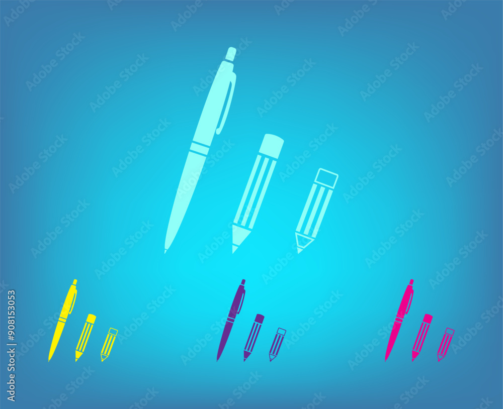 Poster vector color icons on blue background with gradient