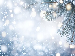 Snowfall gently covers evergreen branches in a winter during the holiday season