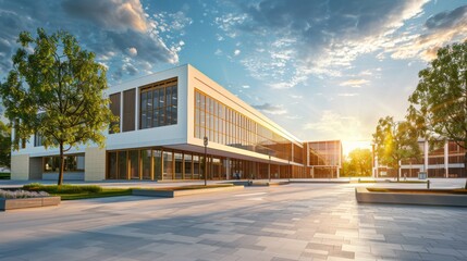 Obraz premium illustration of an American school on a sunny afternoon a little desolate