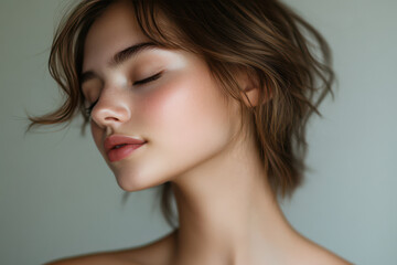 Fototapeta premium A close up of a girl's face with her eyes closed