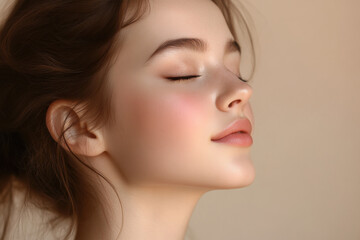 Fototapeta premium A close up of a girl's face with her eyes closed