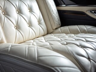 Fototapeta premium Luxurious white leather upholstery in a modern vehicle's cabin viewed during daytime