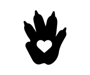 Hamster paw with a heart icon. Black vet logo element. Paw print vector symbol, illustration.