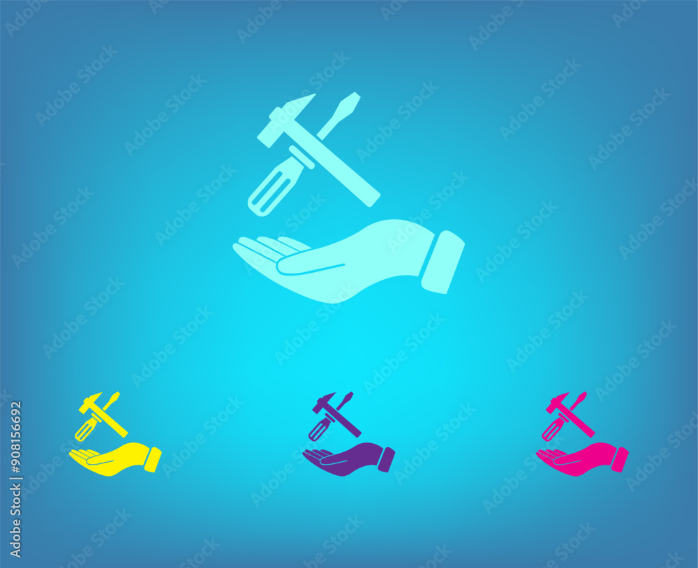Poster vector color icons on blue background with gradient