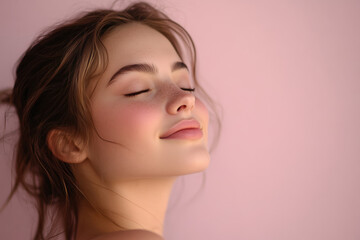 Fototapeta premium A close up of a girl's face with her eyes closed