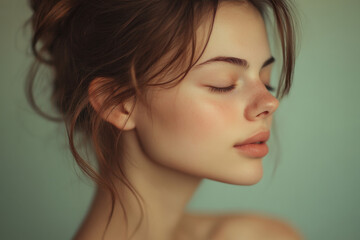 A close up of a girl's face with her eyes closed