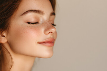 A close up of a girl's face with her eyes closed