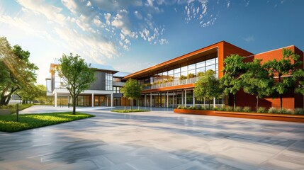 Naklejka premium illustration of an American school on a sunny afternoon a little desolate