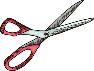 Sewing scissors color drawing. Cutting tool icon