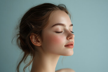 Fototapeta premium A close up of a girl's face with her eyes closed