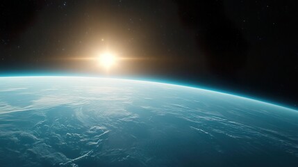 Fototapeta premium Stunning view of Earth from space with the sun rising over the horizon.