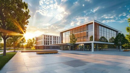 illustration of an American school on a sunny afternoon a little desolate