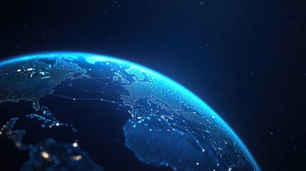 Obraz premium Night view of Earth from space with city lights illuminating continents.