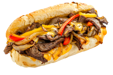 a cheesesteak sandwich  isolated on a transparent background