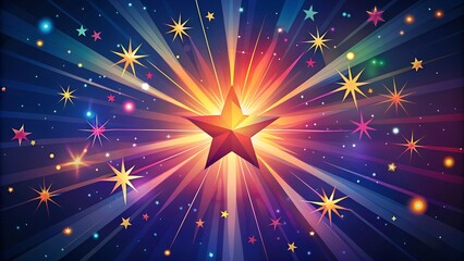 Vibrant Starburst with Multicolored Rays and Glowing Stars