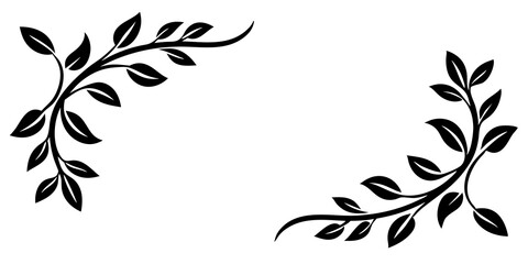 Natural Border Corner Element with Intertwined Branches and Leaves - Simple Flat Design with Sunset Lighting