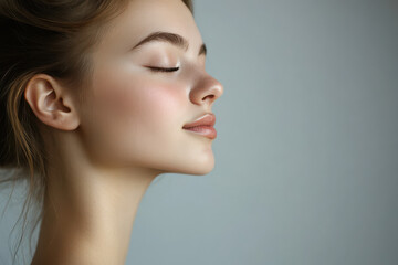 Naklejka premium A close up of a girl's face with her eyes closed