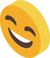 Yellow emoji showing teeth while winking and smiling isometric icon isolated on white background